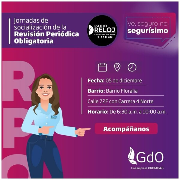 ¿Ya hiciste tu Revisión Periódica Obligatoria de Gas Natural? Si aún no la has solicitado y no sabes cómo hacerlo, este jueves 05 de diciembre estaremos con gdo.oficial_ para resolver todas sus dudas, inquietudes y demás acerca del gas natural. Además, tendremos muchos premios y regalos para ustedes durante esta jornada del informativo de Radio Reloj y La Primerísima.🕟 6:30 a.m.
📍Calle 72F con Carrera 4 Norte - En la Bahía del Mercatodo